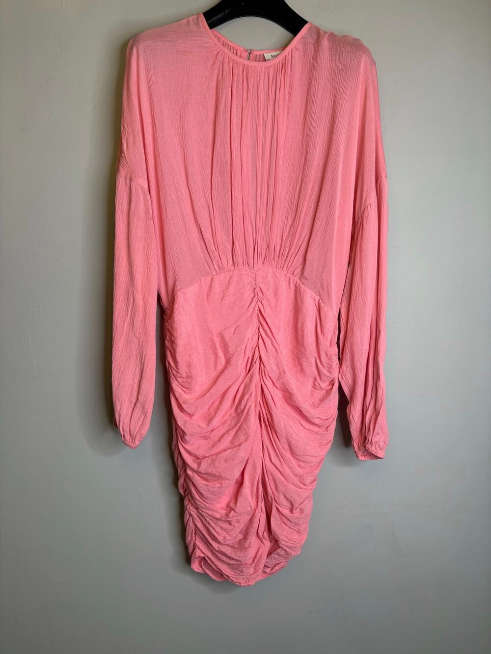 Rodebjer Adilah Moroccan Rose Pink Ruched Long Sleeve Midi Dress Womens XS